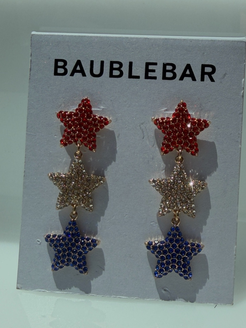 BaubleBar Red, Clear & Blue Triple Star Drop Earrings